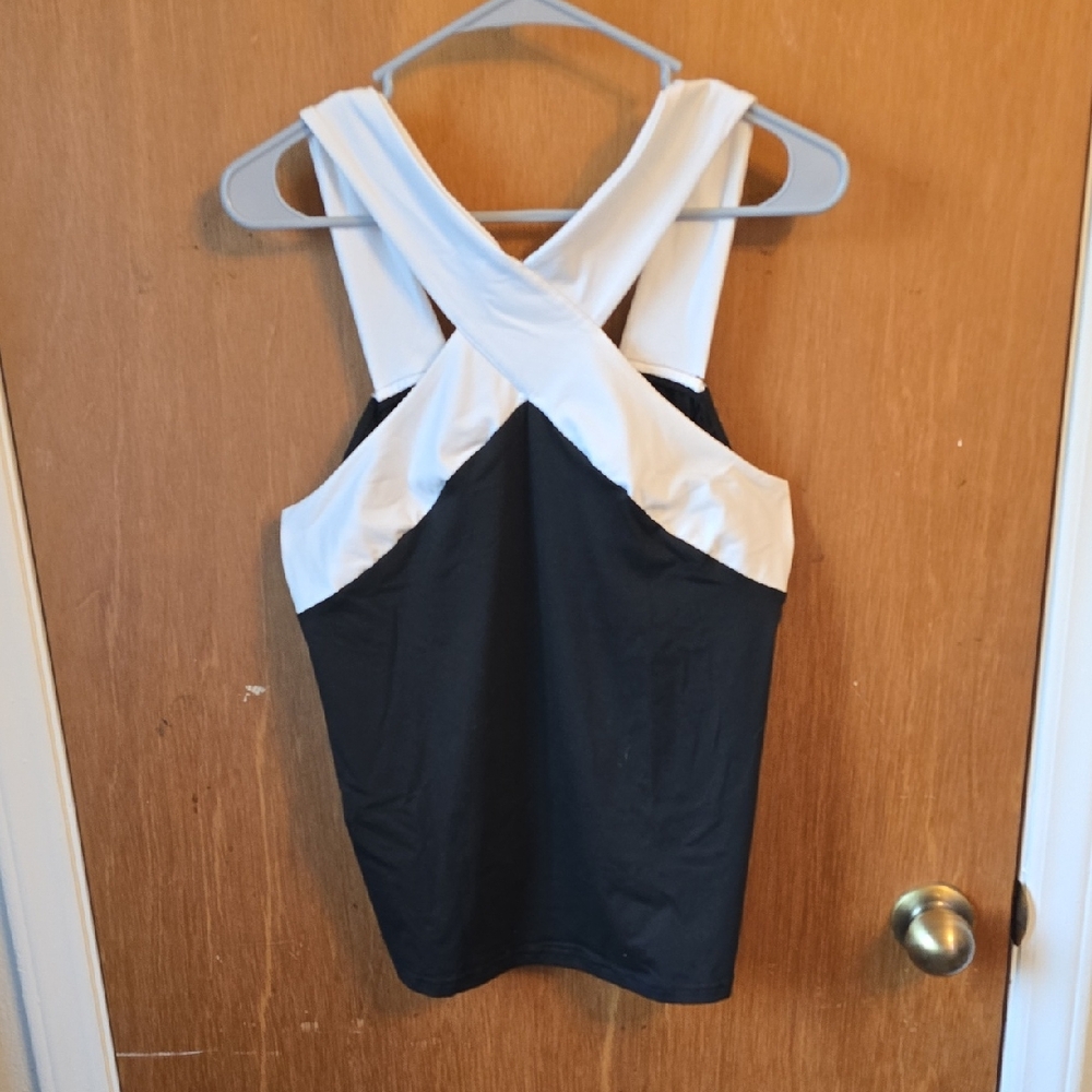 Women’s Black and White Cross-Front Tank Top